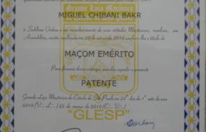 Maçom Emérito - Miguel Chibani Bakr
